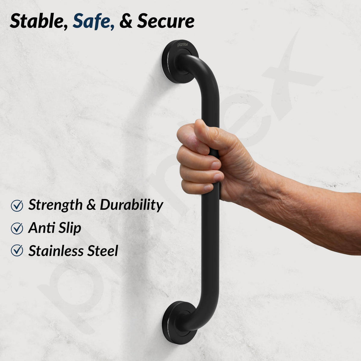 Plantex 18 Inch Stainless Steel Grab Bar for Toilet/Safety Support for Senior Citizens/Secure Bathroom Handrail/Bathroom Accessories (Black)-3