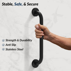 Plantex 18 Inch Stainless Steel Grab Bar for Toilet/Safety Support for Senior Citizens/Secure Bathroom Handrail/Bathroom Accessories (Black)-3
