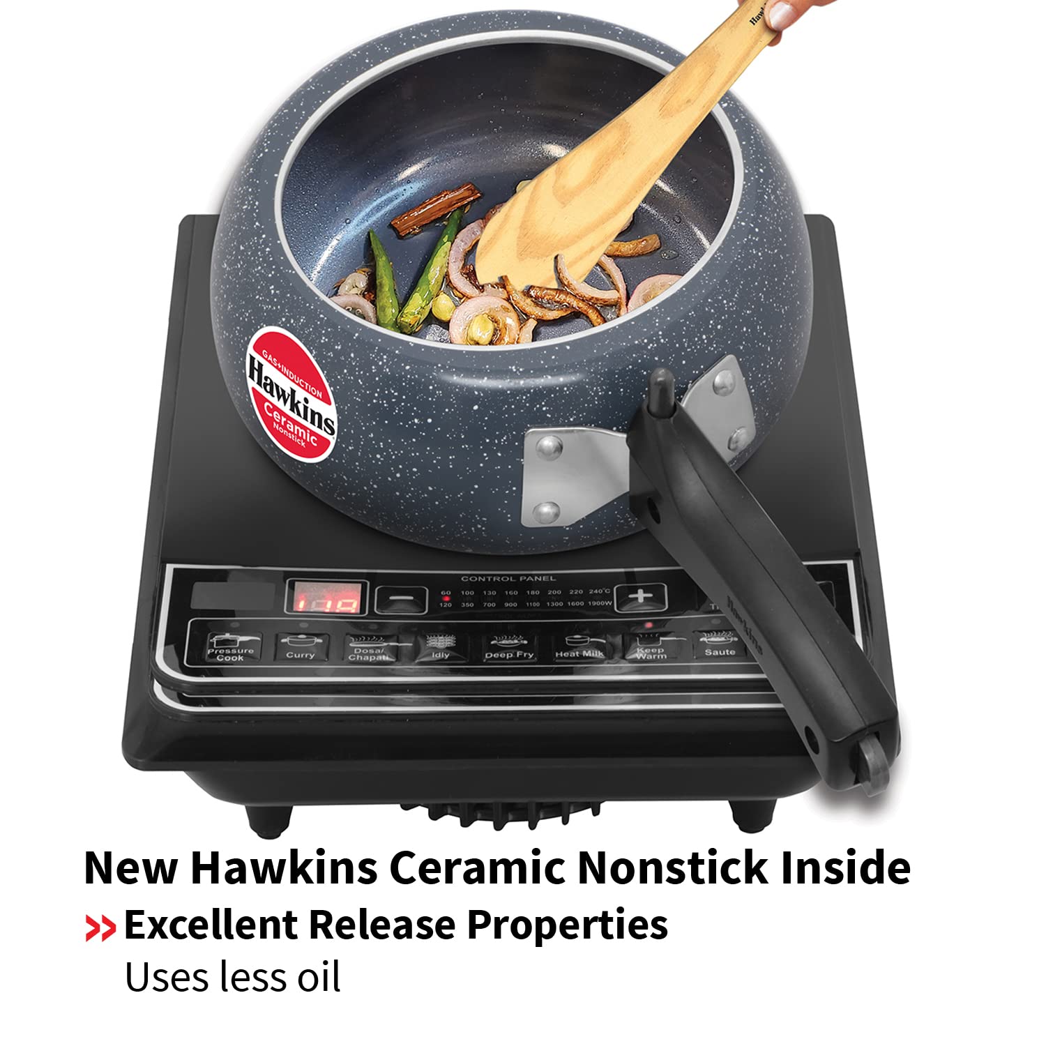 Hawkins 2 Litre Ceramic Nonstick Pressure Cooker, Induction Inner Lid Cooker, Granite Contura shaped Cooker, Blue (ICC20)