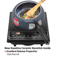 Hawkins 2 Litre Ceramic Nonstick Pressure Cooker, Induction Inner Lid Cooker, Granite Contura shaped Cooker, Blue (ICC20)