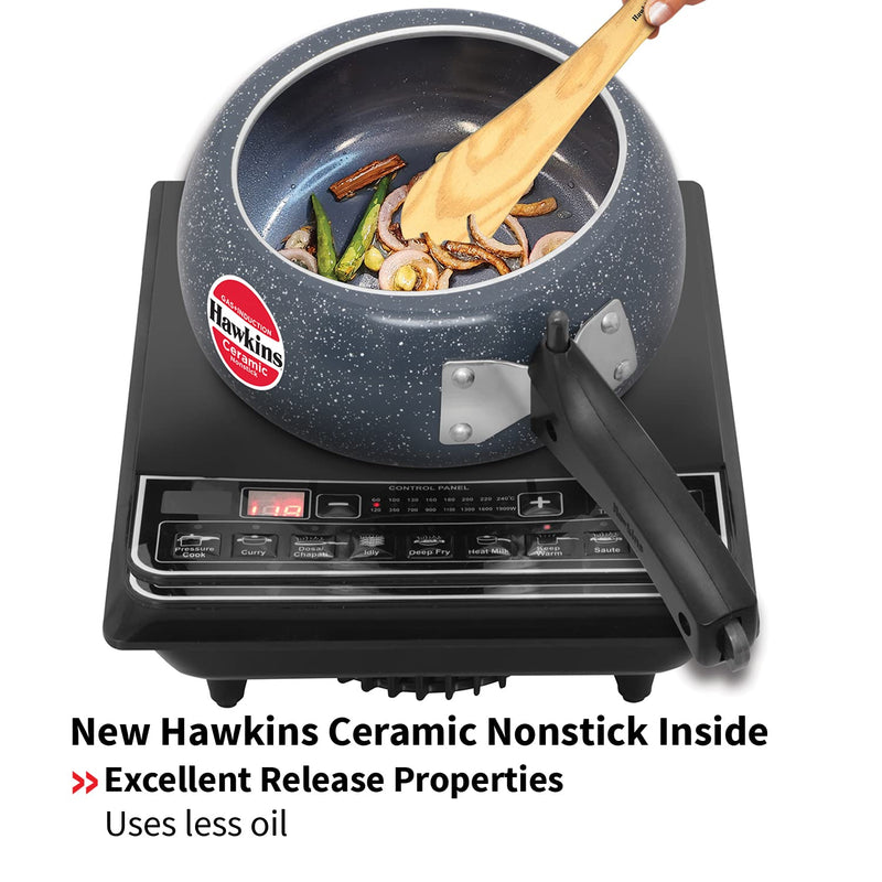 Hawkins 2 Litre Ceramic Nonstick Pressure Cooker, Induction Inner Lid Cooker, Granite Contura shaped Cooker, Blue (ICC20)