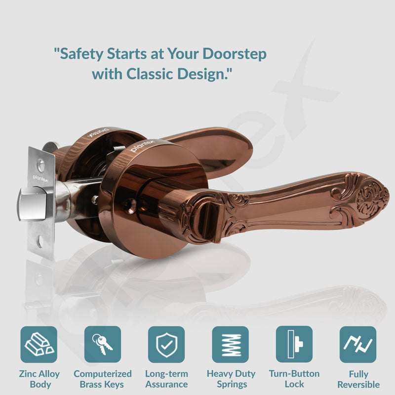 Plantex Premium Door Lock for Home/Mortise Lock for Door/Main Door Lock with 3 Key - (Rose Gold)-3
