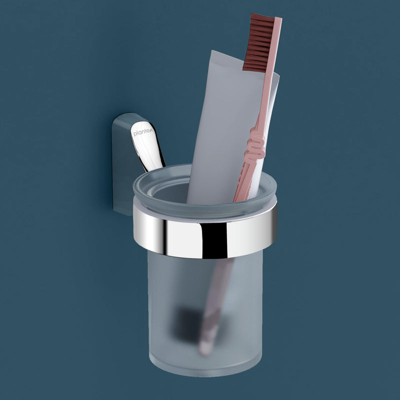 Plantex Rich Brass Bathroom Accessories - Unique Tooth Brush Holder/Tumbler Holder/Toothpaste Holder(Chrome)-1