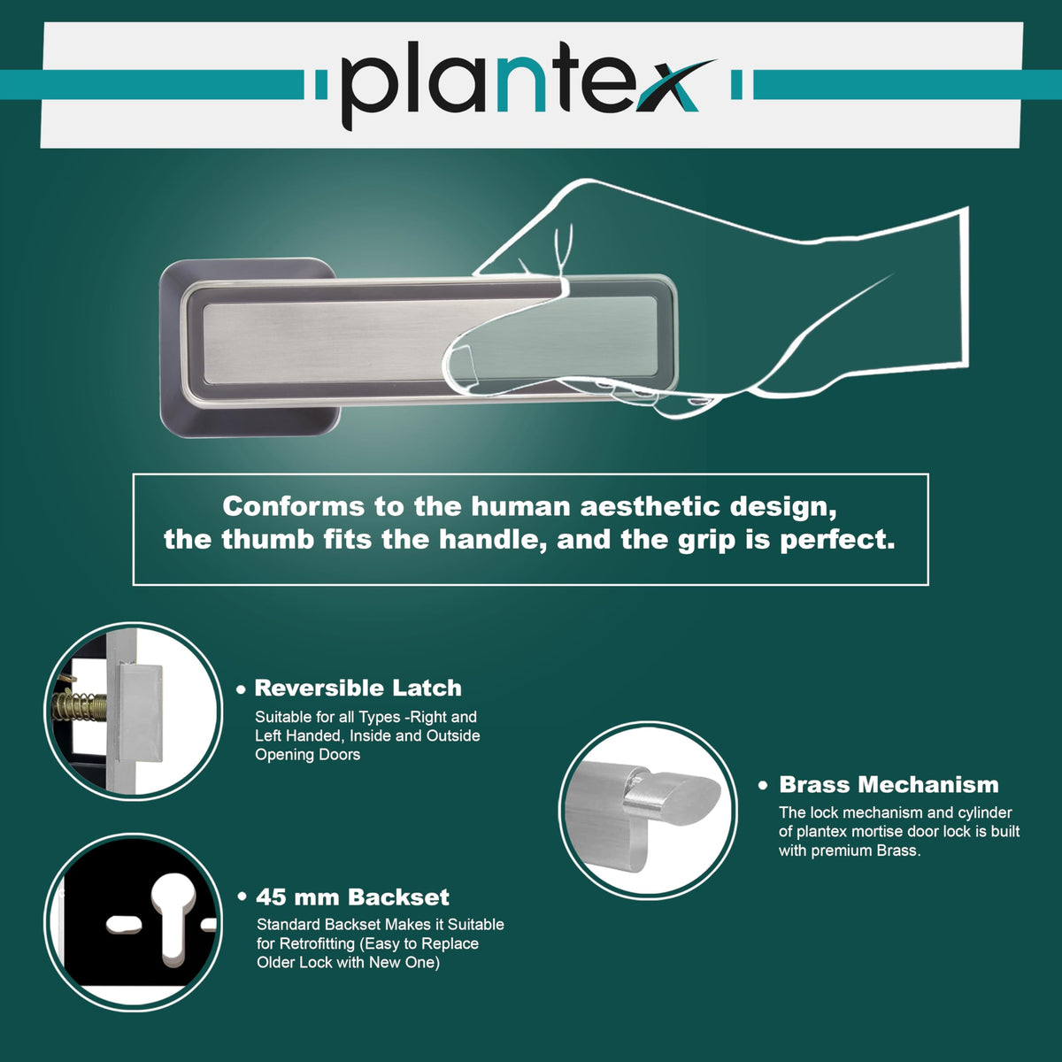 Plantex Door Lock for Home/Main Door Lock Set with 3 Computerized Key/Mortise Lock for Door with Brass LockBody & Cylinder (SM026, Satin & BNM)-6