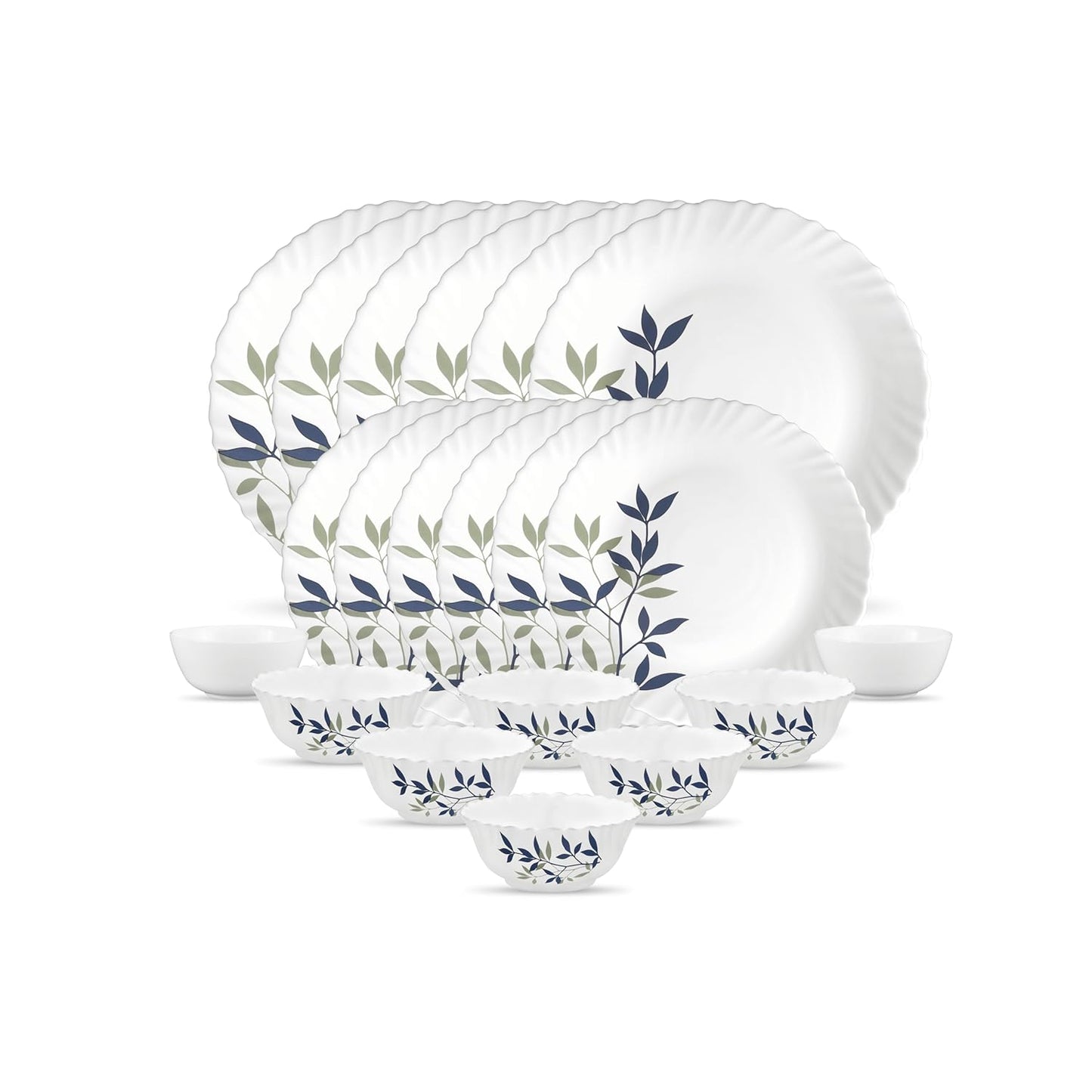 La Opala, Novo Collection, Opal Glass Leaf Dinner Set 20 Pcs, Silken Charm, White