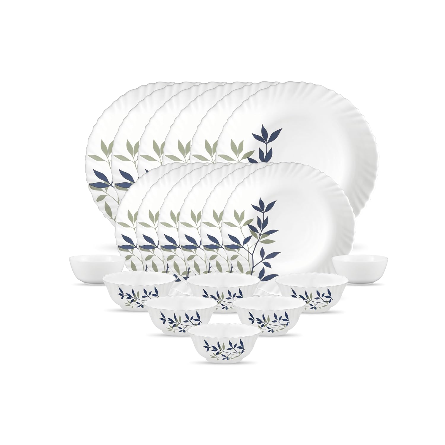 La Opala, Novo Collection, Opal Glass Leaf Dinner Set 20 Pcs, Silken Charm, White