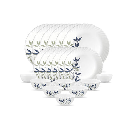 La Opala, Novo Collection, Opal Glass Leaf Dinner Set 20 Pcs, Silken Charm, White