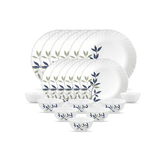 La Opala, Novo Collection, Opal Glass Leaf Dinner Set 20 Pcs, Silken Charm, White