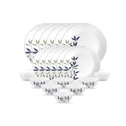 La Opala, Novo Collection, Opal Glass Leaf Dinner Set 20 Pcs, Silken Charm, White