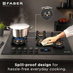 Faber 5 Burner 90Cm Hybrid HOB| Multiple Timer & Power Level Display |3.6Kw Brass Burner|Free Installation|2 Years Compr