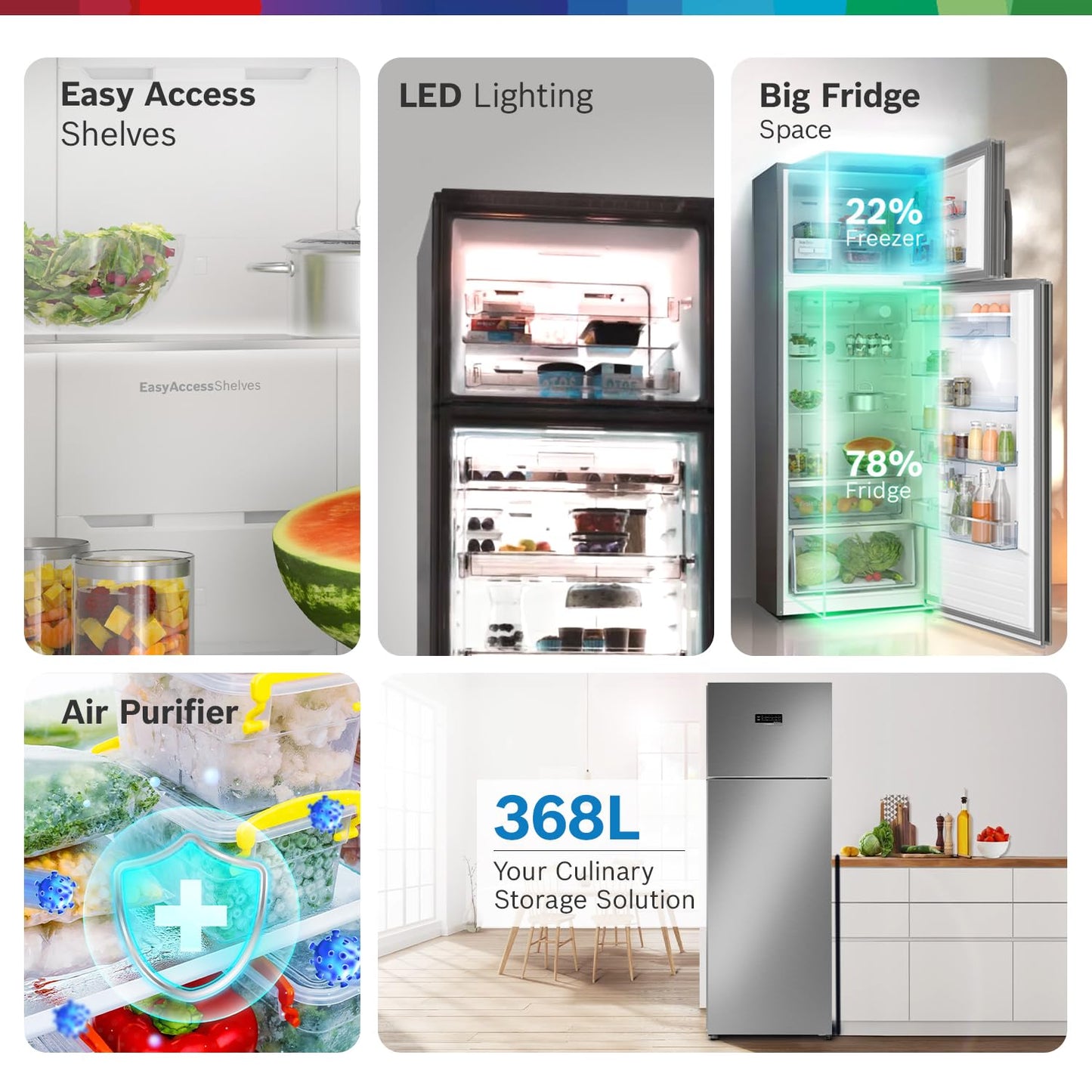 Bosch 368L, 3-Star, Inverter Frost free Double Door Refrigerator (2025 Model, CTC39K03NI, 6-in-1 Convertible, 18 Hours Cooling Retention, Digital Display, Super Freeze, 80min Convert, Smoky Steel)