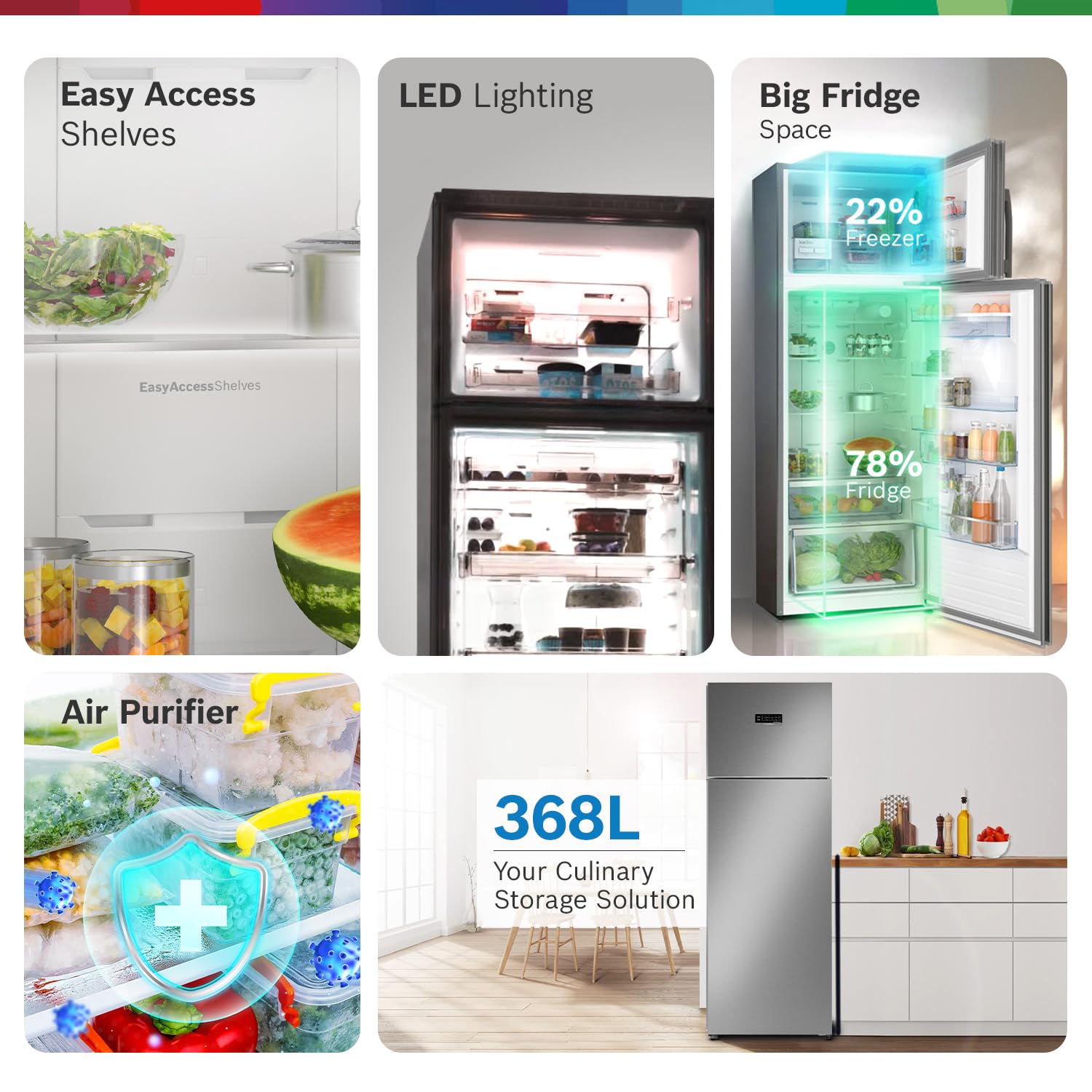 Bosch 368L, 3-Star, Inverter Frost free Double Door Refrigerator (2025 Model, CTC39K03NI, 6-in-1 Convertible, 18 Hours Cooling Retention, Digital Display, Super Freeze, 80min Convert, Smoky Steel)