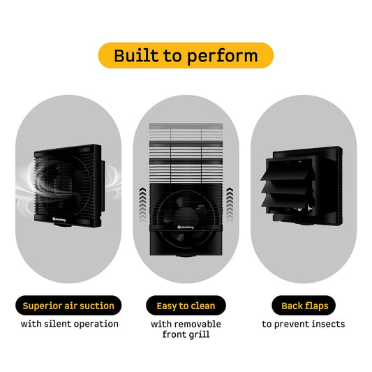 atomberg Efficio Exhaust 8 Inches | Suitable for Bathroom, Kitchen | BLDC Motor | Easy to Clean | 2 Year Warranty (Black)