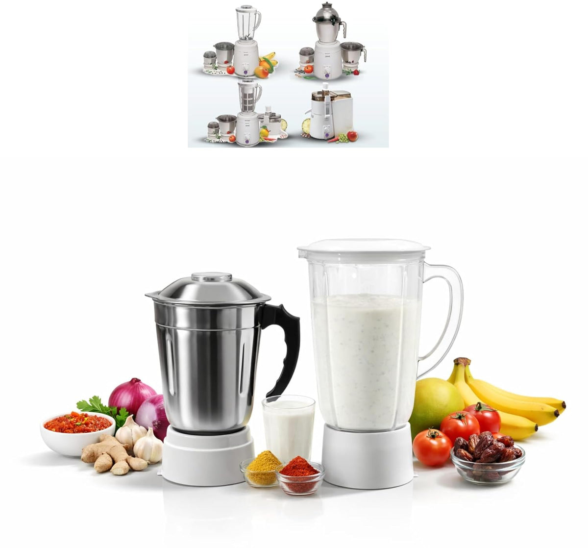 Jar Combo: 1000 ml + 1500 ml Plastic (Transparent) | Compatible with Sujata Mixer Grinder