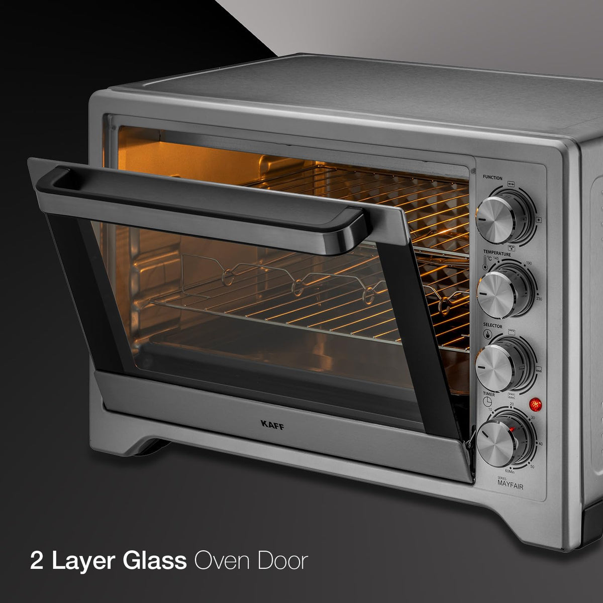Kaff MFOT45-SS Electric Oven Toaster Grill (OTG) for Kitchen 45 Litre, 2000W with Rotisserie and Convection Fan | Stainl