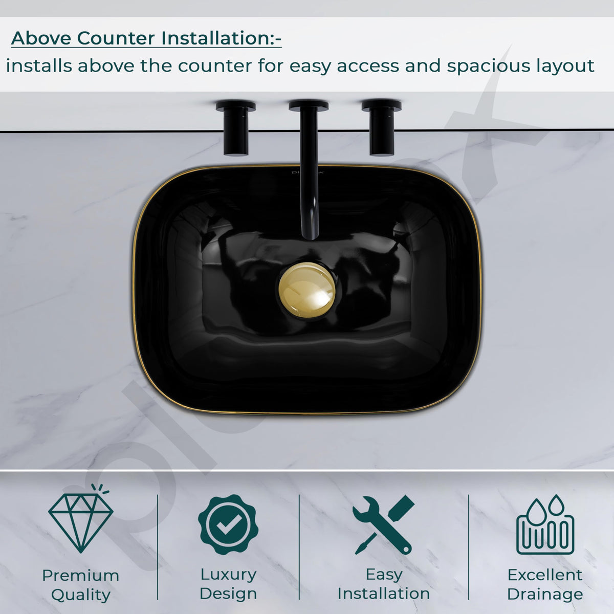 Plantex Ceramic Designer Washbasin for Bathroom/Countertop Basin/Rectangle Tabletop Wash Basin for Home/Office - (16010, Black & Gold)-5