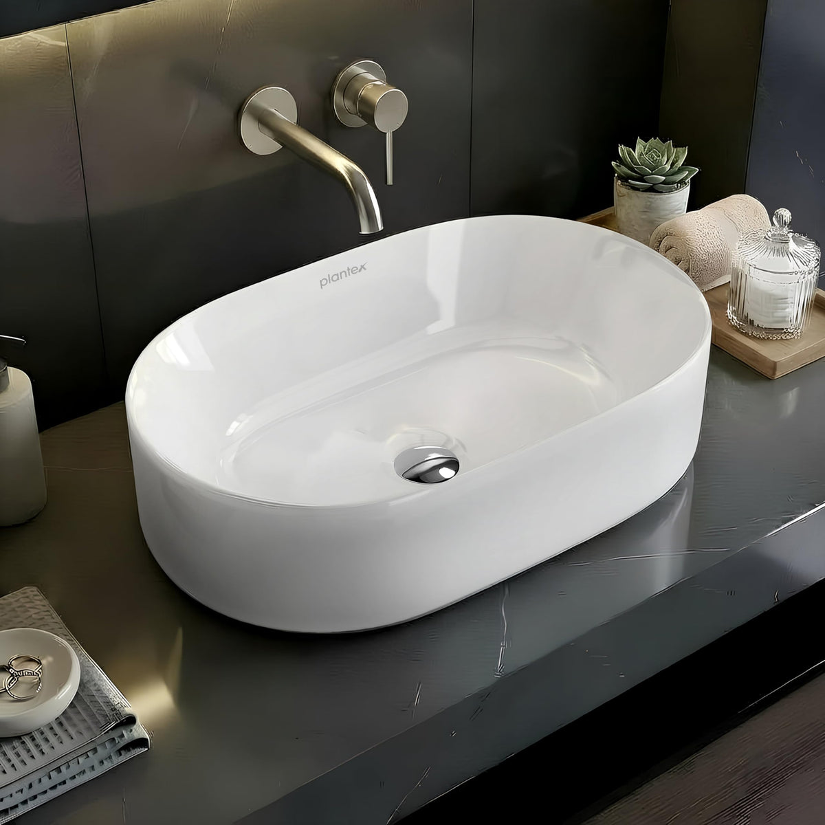 Plantex TableTop Wash Basin for Bathroom/Ceramic Basin with 10 Years Glaze Warranty by Plantex/Washbasin for Home/Hotel/Restaurant (Glossy White - 19 x 13 x 5.5 Inch)-1
