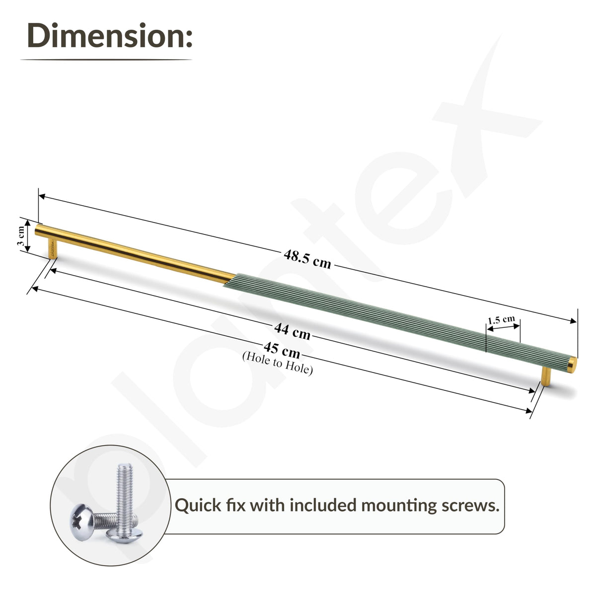 Plantex Stainless Steel & Aluminium Cabinet Handle/450mm Wardrobe Door Handle/Cupboard Pull-Push Handles for Home/Office - Pack of 2 (Green & Gold)-3
