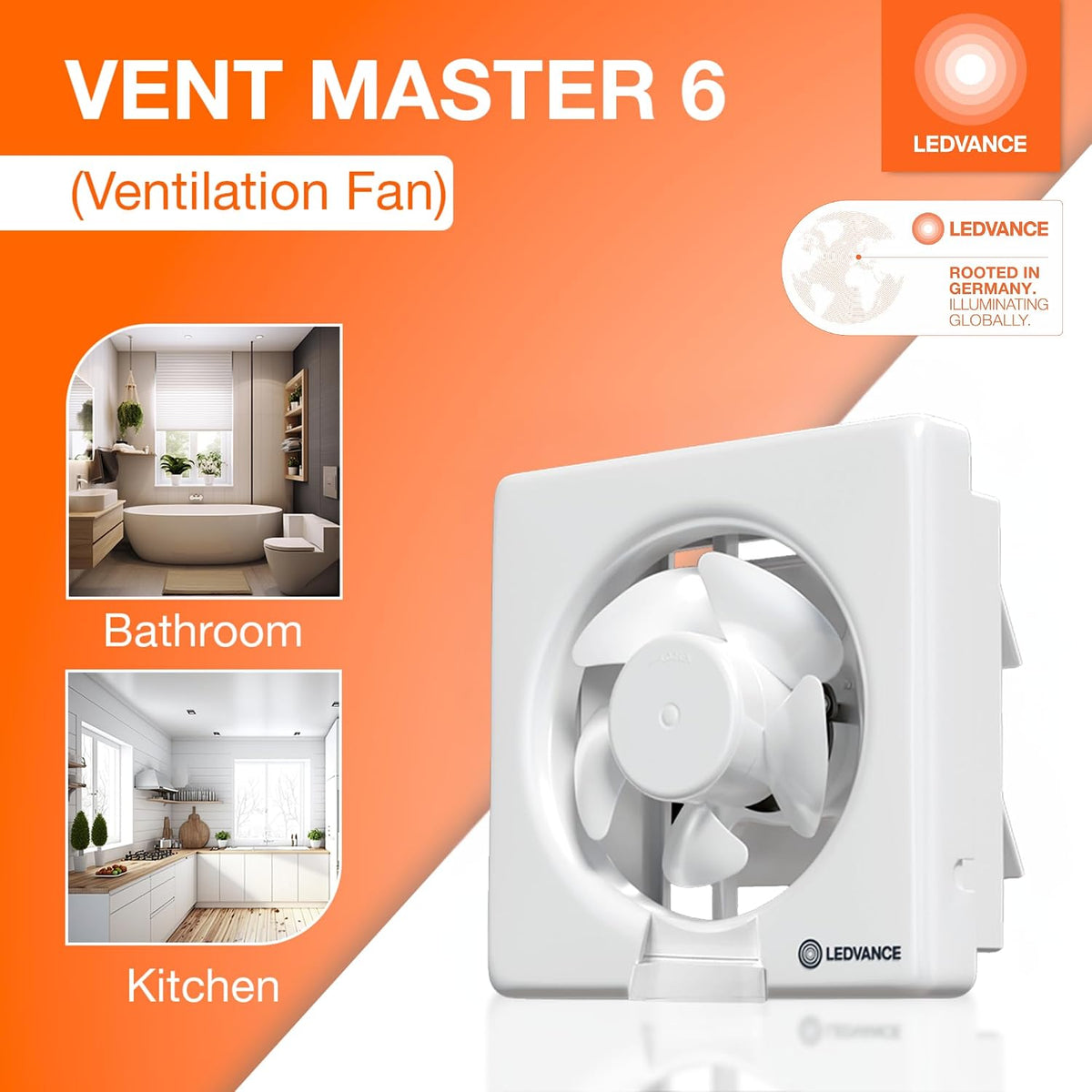 LEDVANCE Exhaust Fan with Automatic Shutter Louvers for Kitchen & Bathroom (White)
