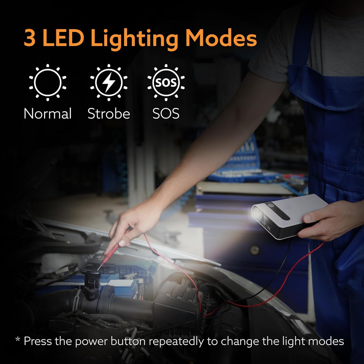 AGARO Primo Portable Jump Starter for Car & Bike, 12000mAh Battery, 3 in 1, Power Bank, LED Flashlight 3 Mode, Safety Protection, Type C Charge, Petrol & Diesel Engine Compatible, with Carry Bag