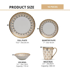 Clay Craft Fine Ceramic Ebony Dinner Set, Enchanting Gold, for Family of 4, Dinner Set Ceramic, Crockery Set, Dining Set for Dinner, Crockery Set for Gift, Kitchen Set (16 Pieces, E625)