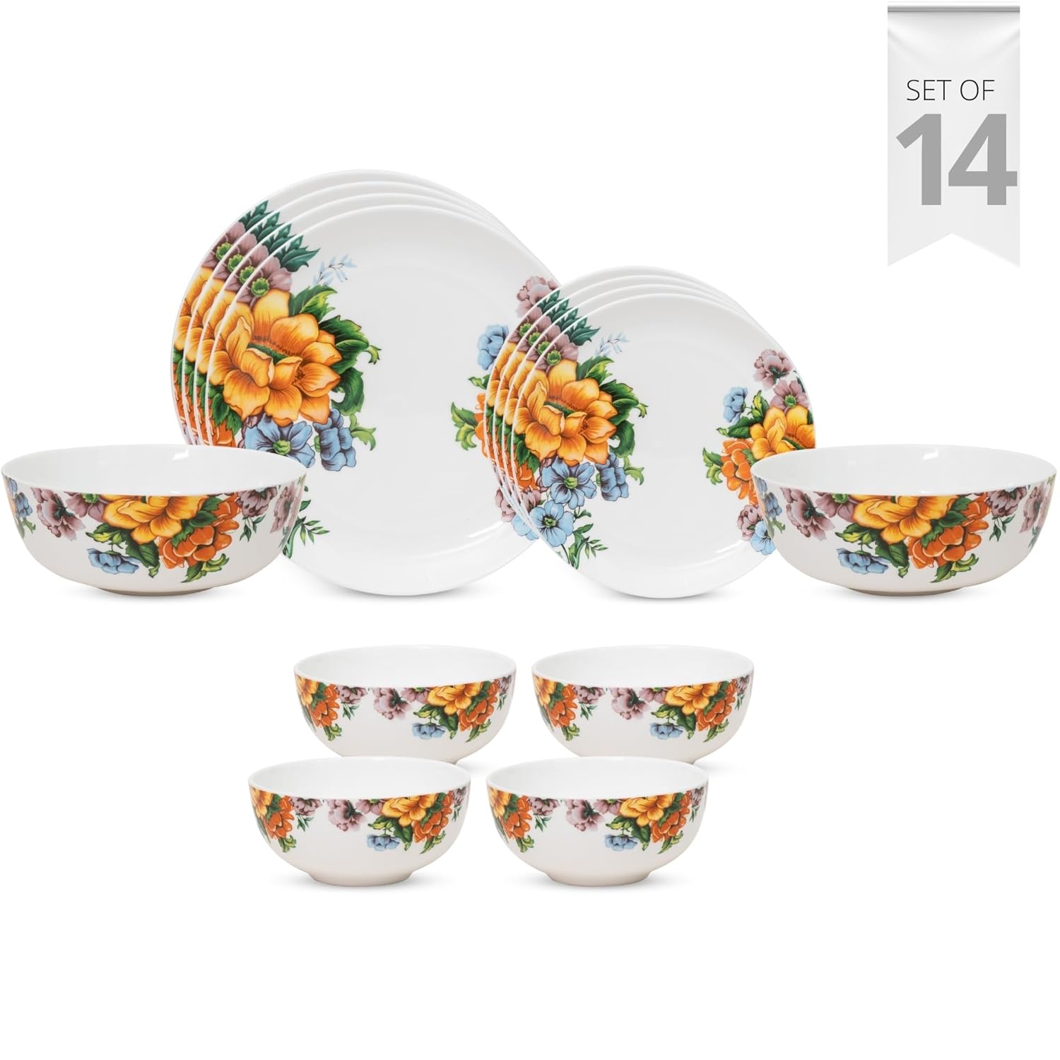 Clay Craft Fine Ceramic Eco4 Dinner Set (Set of 14), for Family of 4, Dinner Set Ceramic, Crockery Set, Dining Set for Dinner, Crockery Set for Gift, Kitchen Set for Home, Daily Use Crockery Set