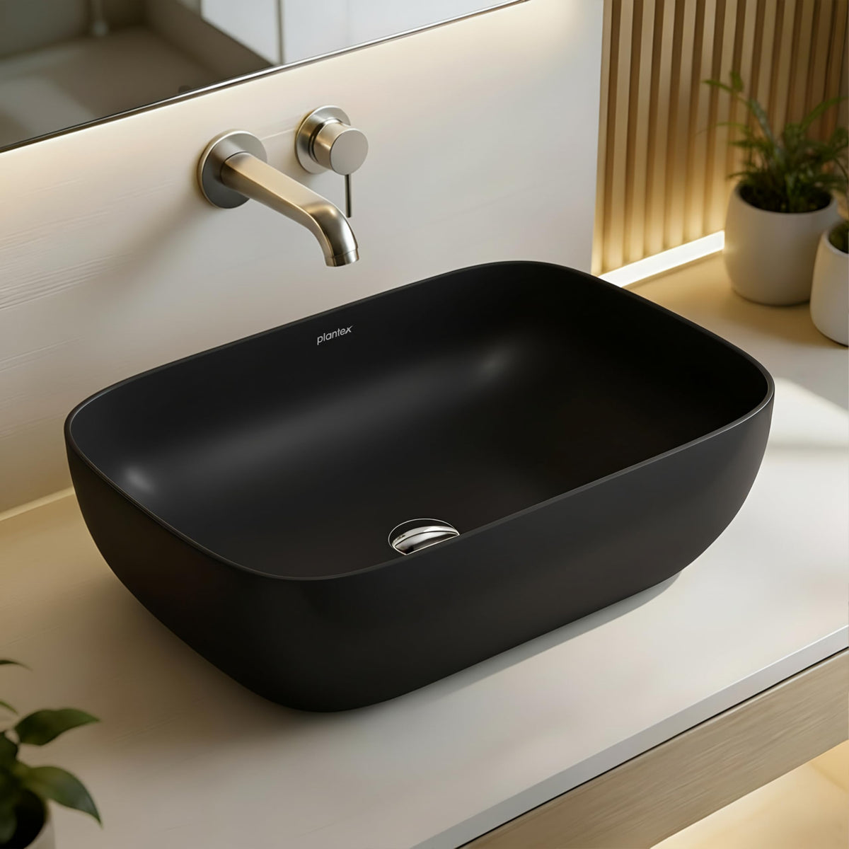 Plantex Wash Basin for Bathroom/Ceramic Basin/Rectangle Tabletop Basin/Wash Basin for Home/Restaurant (18 x 13 x 5 Inch - Charcoal Black)-1