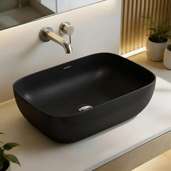 Plantex Wash Basin for Bathroom/Ceramic Basin/Rectangle Tabletop Basin/Wash Basin for Home/Restaurant (18 x 13 x 5 Inch - Charcoal Black)-1