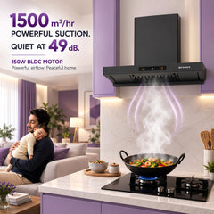 Faber Atom 75cm 1500m³/hr BLDC Autoclean Filterless T-Shape Chimney|Built In Oil Collector|Touch & Gesture Control|8Yr M