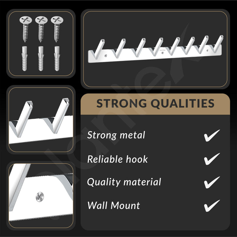 Plantex Wall Hooks for Hanging Cloth/Stainless Steel Towel Hangers/Bathroom Robe Hooks/Door Hangers/Square Wall Hook/Hook Rail for Hanging Keys - 8 Hooks (Pack of 1, Chrome)-6