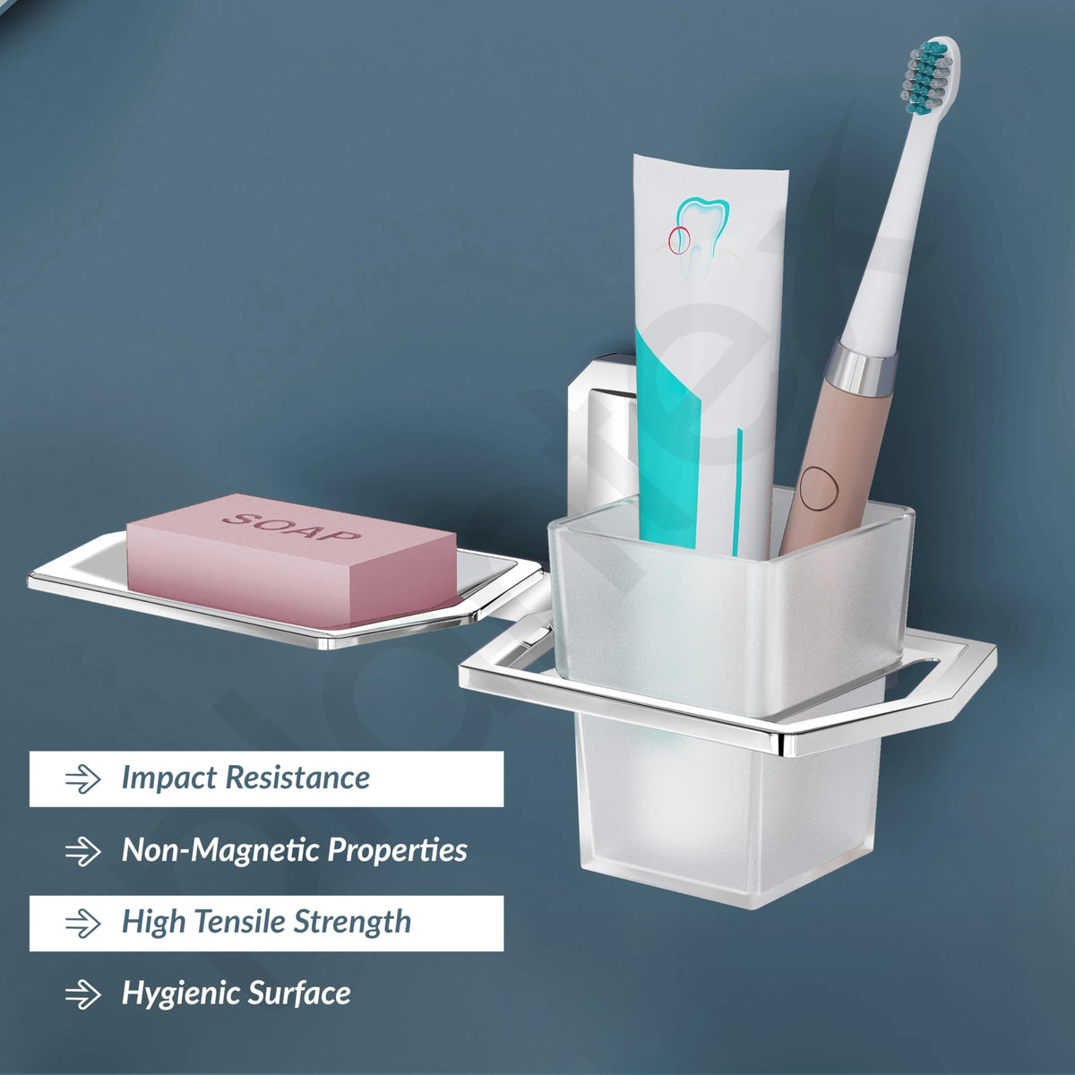 Plantex Platinum SS - 304 Grade Cute 2in1 Soap Dish with Tumbler Holder/Soap Stand/Tooth Brush Holder/Bathroom Accessories(Chrome) - Pack of 1-2