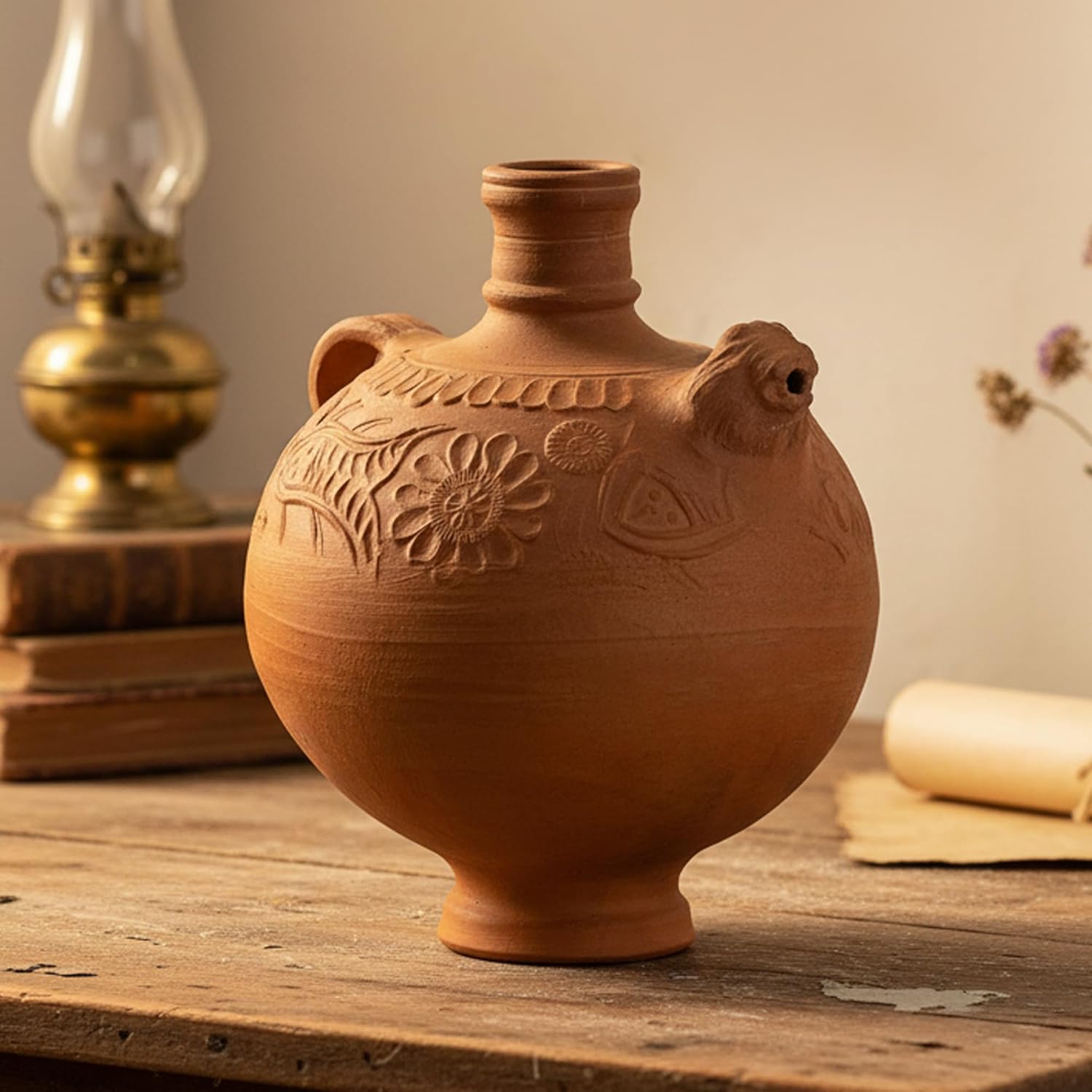 BS Natural Handcrafted Clay Water Surahi | Natural Mitti Ki Surahi for Cold Drinking Water | Eco-Friendly Earthen Water Pot | Traditional Terracotta (Surai, 5-6 Liter)
