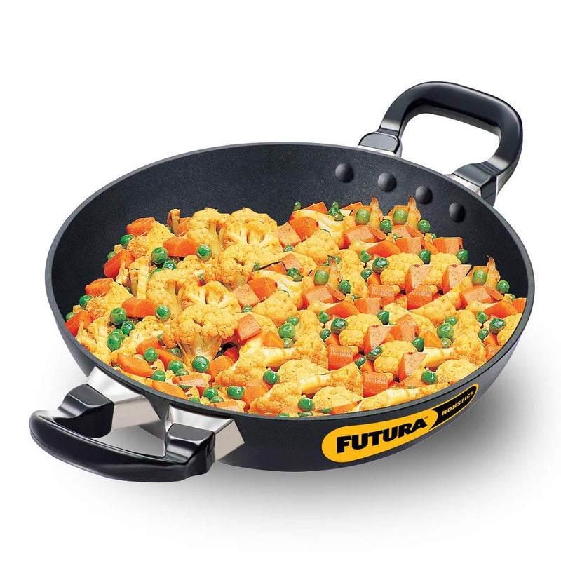 Hawkins Futura 1.5 Litre Deep Fry Pan, Non Stick Kadai with Stainless Steel Lid, Round Bottom Kadhai, Small Non Stick Kadai, Black (NK15S)