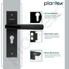 Plantex Heavy-Duty Door Lock Set - Main Door Lock Handle Set/Mortise Lock with 3 Keys, Brass Lock Body & Cylinder (8114 - Z Black & DC Black)-6