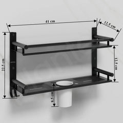 Plantex 5in1 Bathroom Organiser Without Drill/Stainless Steel Bathroom Shelf/Rack with Steel Soap Stand for Wall/Tumbler/Brush Holder/Bathroom Fittings Accessories Set (Black)-3