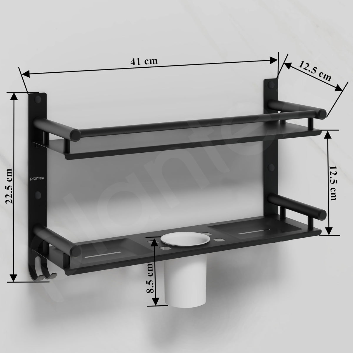 Plantex 5in1 Bathroom Organiser Without Drill/Stainless Steel Bathroom Shelf/Rack with Steel Soap Stand for Wall/Tumbler/Brush Holder/Bathroom Fittings Accessories Set (Black)-3