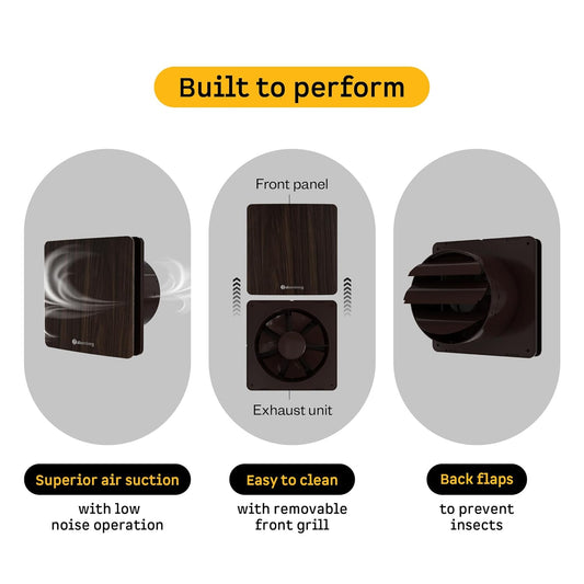 atomberg Studio Exhaust 6 Inches | Suitable for Bathroom, Kitchen | BLDC Motor | Easy to Clean | 2 Year Warranty (Dark Wood)