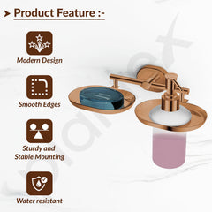 Plantex J4 Stainless Steel Soap Dish with Liquid Dispenser/Soap Stand for Bathroom Wall Mount/Shampoo Dispenser/Bathroom Accessories (PVD Rose Gold Finish) Onix-4
