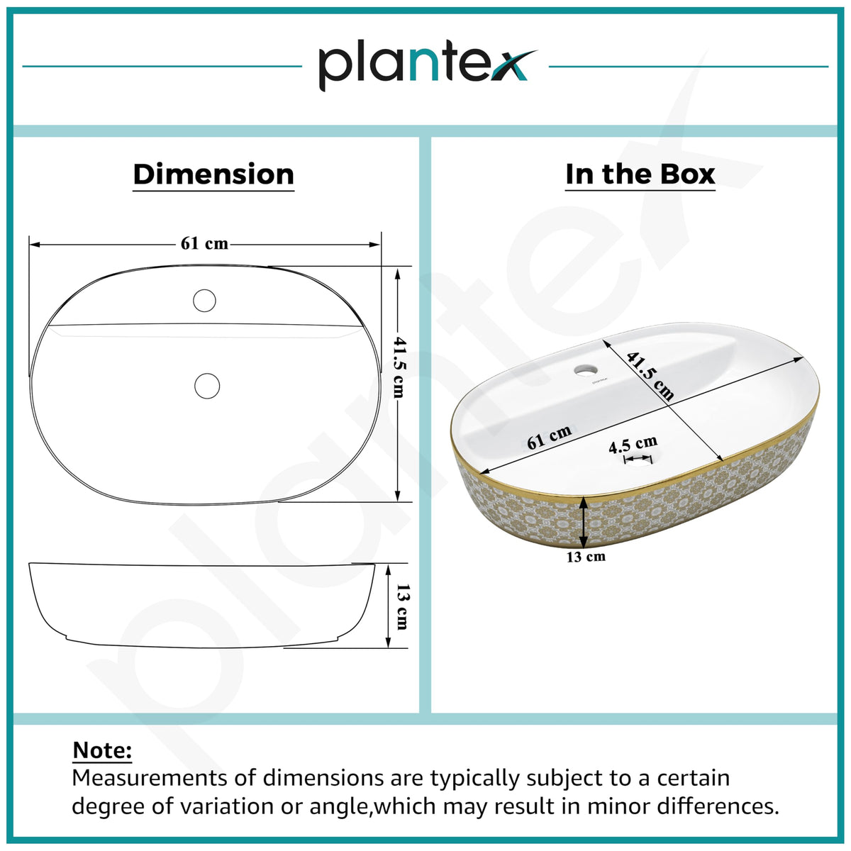 Plantex Oval Washbasin/Countertop Sink for Bathroom/Tabletop Wash Basin for Restaurant/Hotel/Hotel (24x16.5x5 Inch - White & Gold)-3