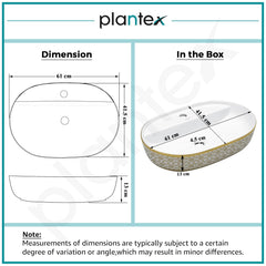 Plantex Oval Washbasin/Countertop Sink for Bathroom/Tabletop Wash Basin for Restaurant/Hotel/Hotel (24x16.5x5 Inch - White & Gold)-3