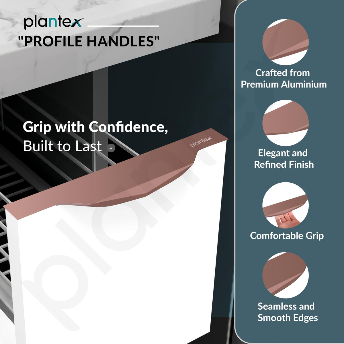 Plantex Profile Handle for Kitchen Cabinet/8 Inch Aluminium Drawer Profile Handle/Wardrobe Pull Handle for Home/Office/Hotel - Pack of 5 (Rose Gold) (Model APS-PF-1002)-2