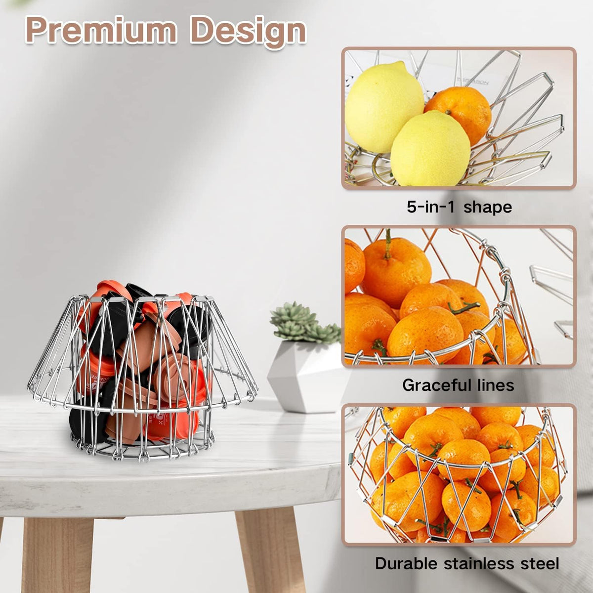 Plantex Stainless Steel Vegetable & Fruit Bowl for Kitchen/Foldable Fruit Basket for Dining Table/Stylish Home Dcor Storage Basket-(8 Shapes, 1 L, Oval Shap)-5