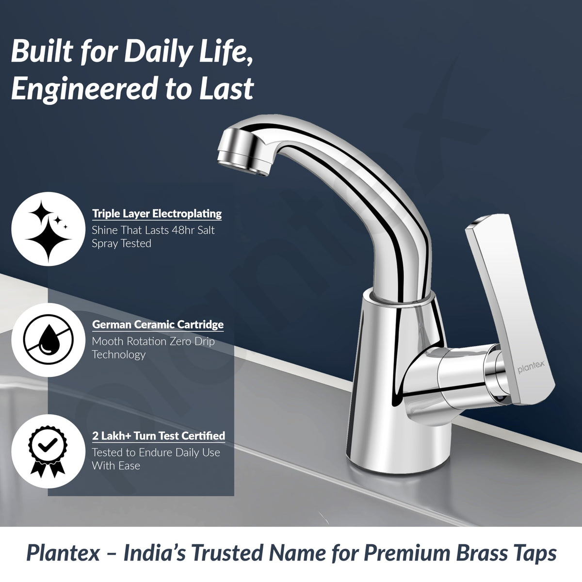 Plantex Pure Brass High Neck Pillar Cock Water Tap with Teflon Tape/360 Degree Swivel Spout/Single Lever Tabletop Basin Sink Cock - (3503, Chrome)-4