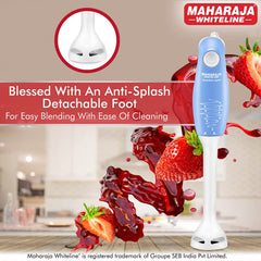 Maharaja Whiteline Hb-129 175 Watt Hand Blender, Stainless Steel Blades, Long Lasting Performance With 175W Motor, Detachable Anti Splash Plastic Foot (Blue And White, 175 Watt)