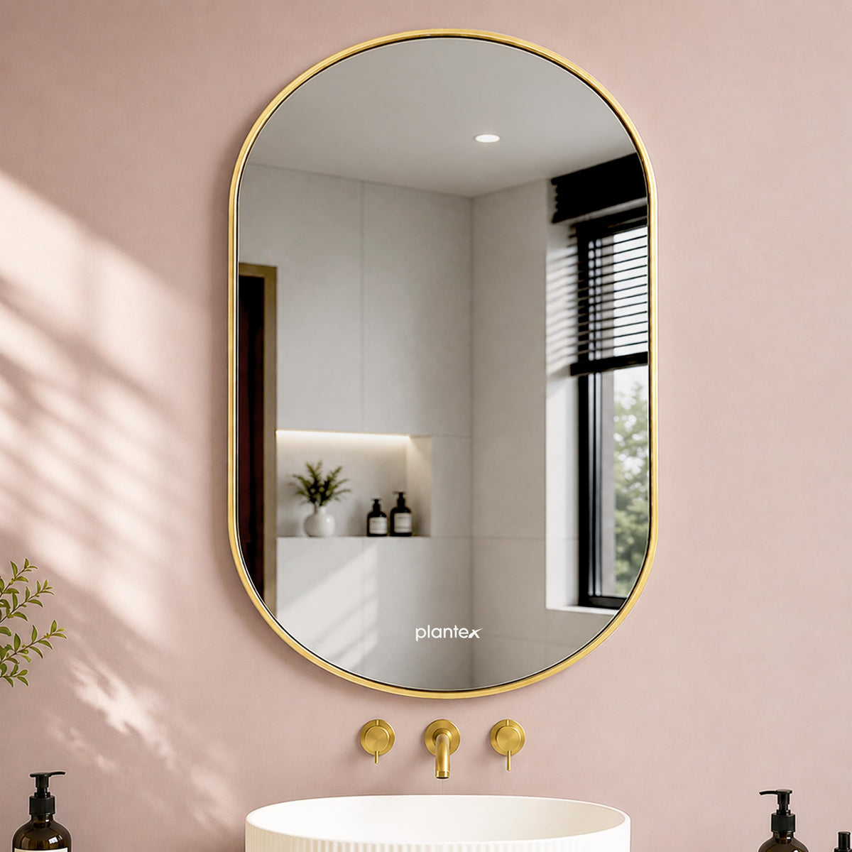 Plantex Aluminium Frame Mirror for Bathroom/Wall Mount Capsule Mirror for Bedroom/Dressing Room/Living Room/Entryway - (Gold, 22x36 Inch)-1