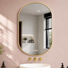 Plantex Aluminium Frame Mirror for Bathroom/Wall Mount Capsule Mirror for Bedroom/Dressing Room/Living Room/Entryway - (Gold, 22x36 Inch)-1