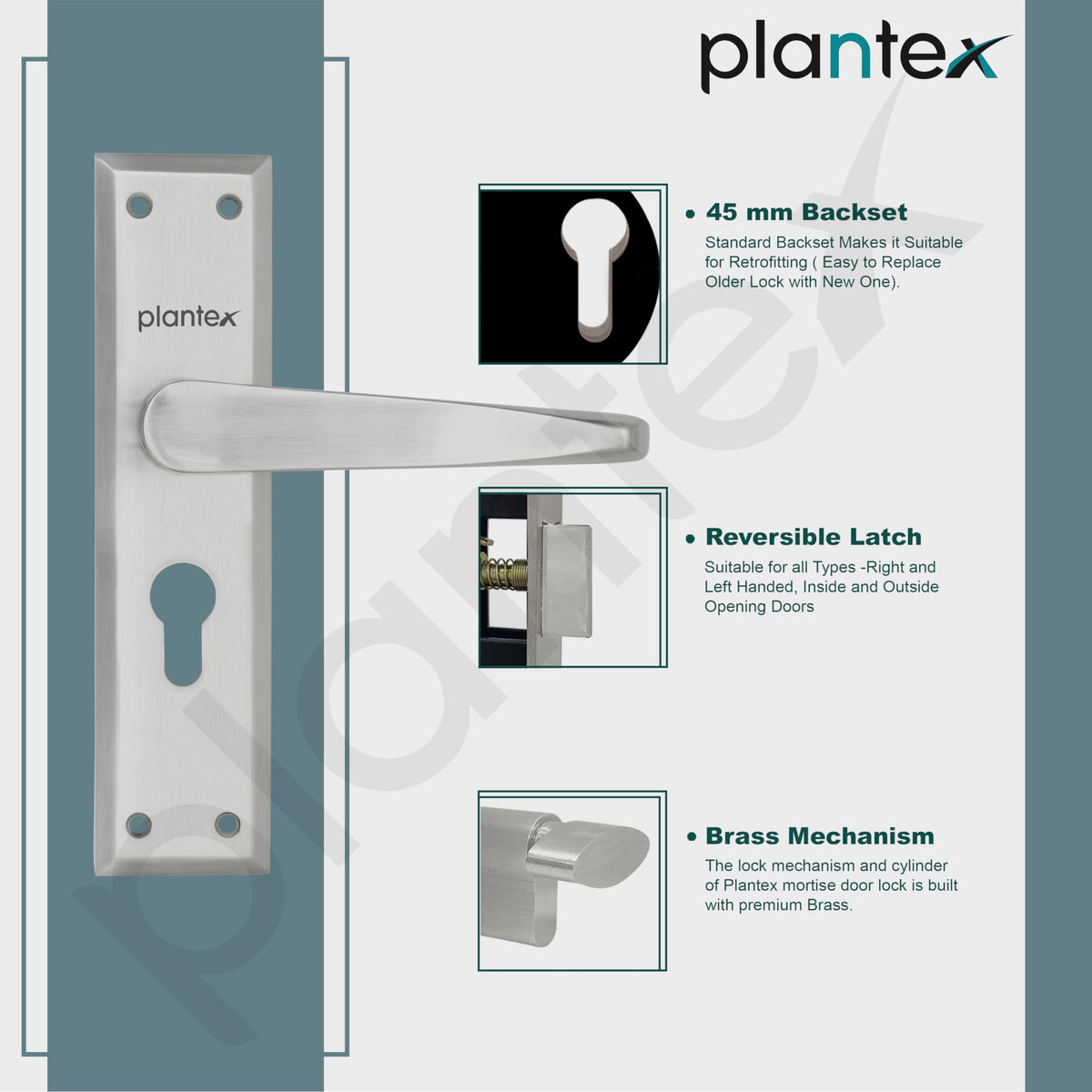 Plantex Main Door Lock Handle Set/6-Lever Locks Mechanism with 3 Years of Warranty/Mortise Lock with 3 Keys, Brass Locks Body & Cylinder(PTP-05 Matt)-4