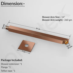 Plantex 14-Inch Shower Arm for Overhead Shower/Stainless Steel Shower Pipe/Wall Mount Bathroom Fitting with 1⁄2-Inch Thread - Pack of 1 (PVD Rose Gold) (Model APS-1343)-3