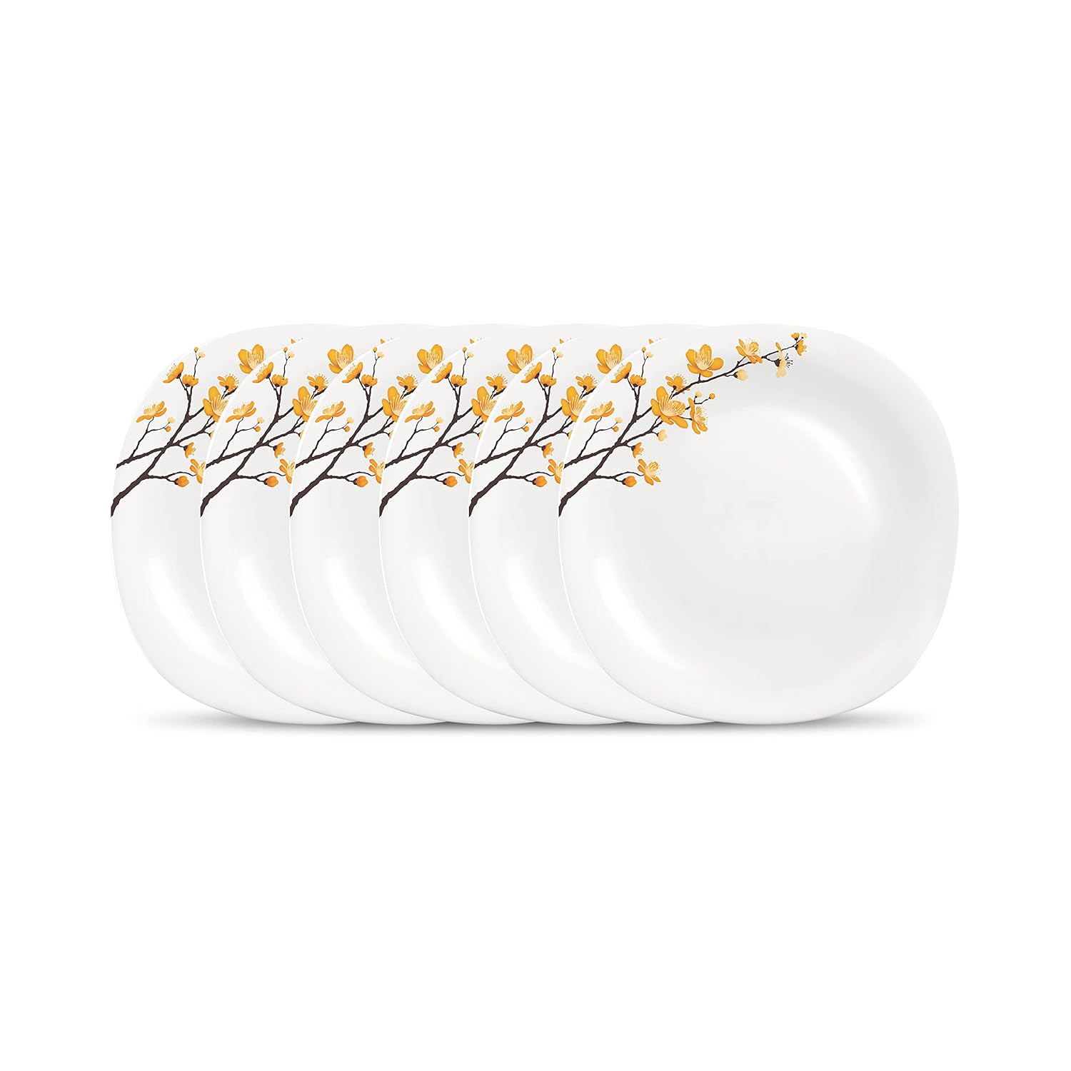 La Opala Diva Quadra Collection Opal Glass Crockery | Full Plate Set of 6 Summertide | Square Dinner Plate for Dining & Gifting | Microwave Safe | 100% Vegetarian | Extra Strong | Light & White