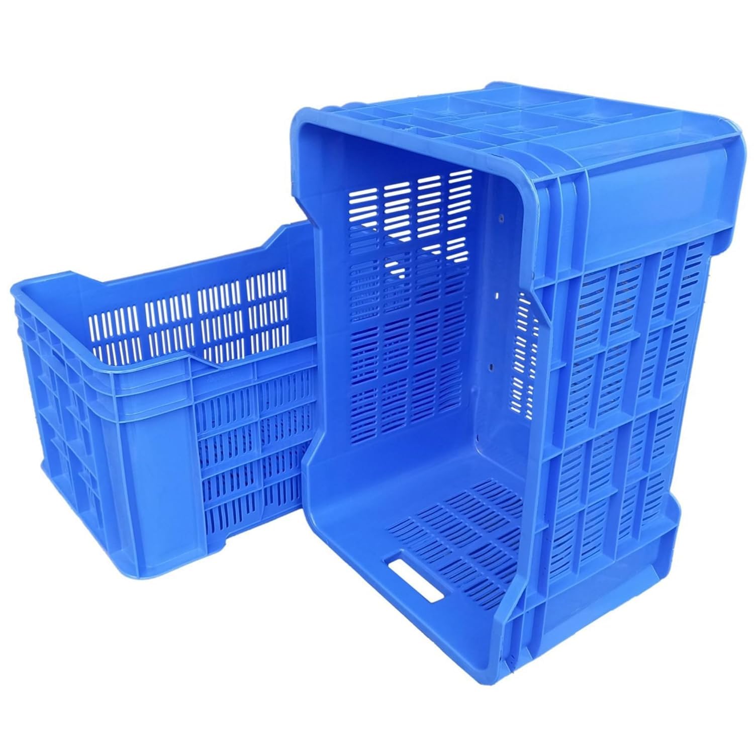 PETALS Plastic Rectangular Crate Set Of 3 | Portable Heavy Duty Vegetable/Fruits & Multipurpose Container Storage | Open Self Basket for Large storage Bin | 3 Pcs, Combo, 20 Kg Capacity Each, Blue